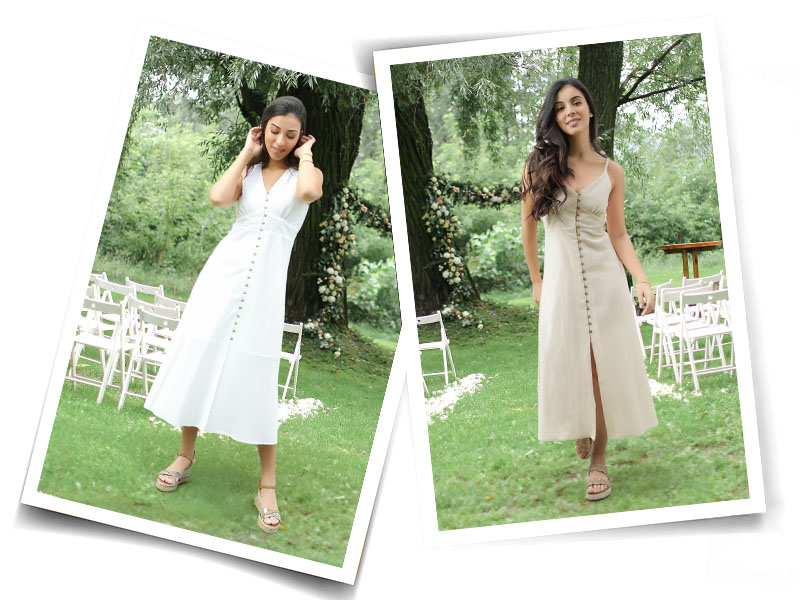 Robe longue seraphine blanc et valentine beige