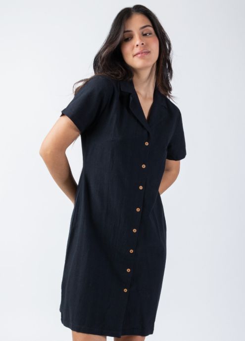 robe tailleur unie noire manches courtes zoom