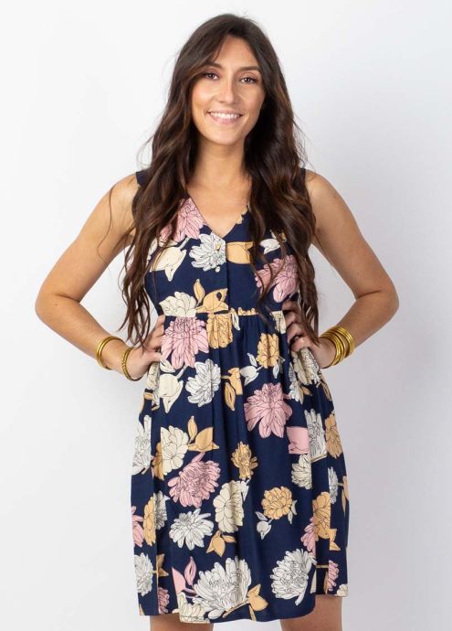 robe courte coupe ample sans manches motif fleuri pivoine zoom