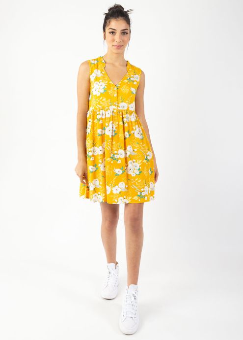 robe courte imprimé fleuri jaune face