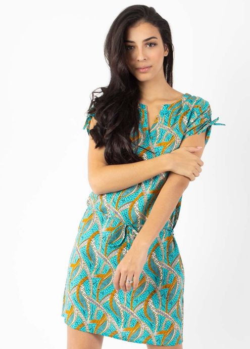 robe courte viscose imprimés savane bleu zoom