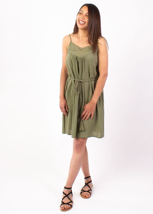 robe unie vert kaki fines bretelles face