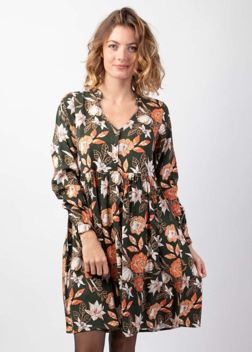 robe courte hiver en twill de viscose épais kaki