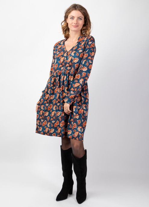 robe courte hiver manches longues motif automnal