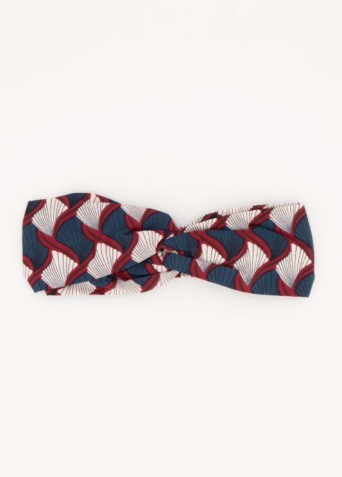 bandeau nœud africain imprimé marine bordeaux blanc