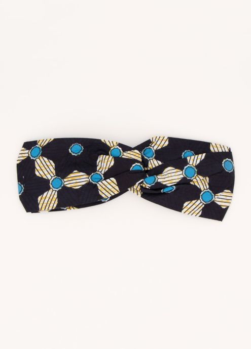 bandeau nœud africain imprimé bleu marine