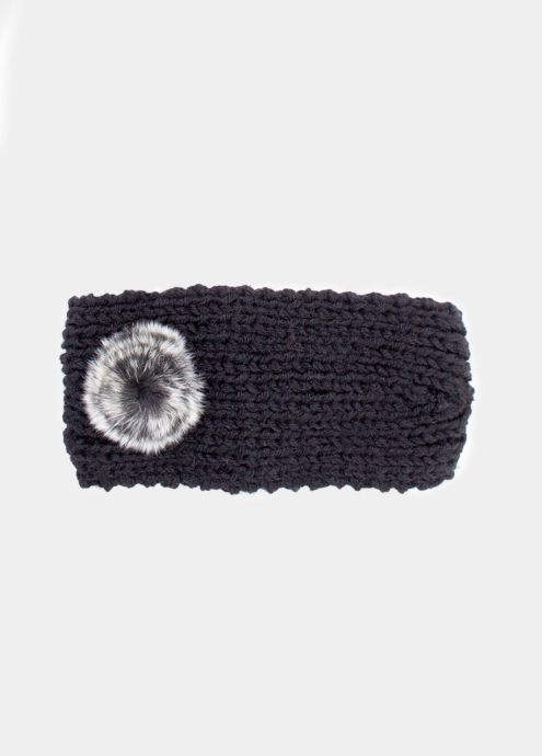 bandeau pompon noir hiver femme face