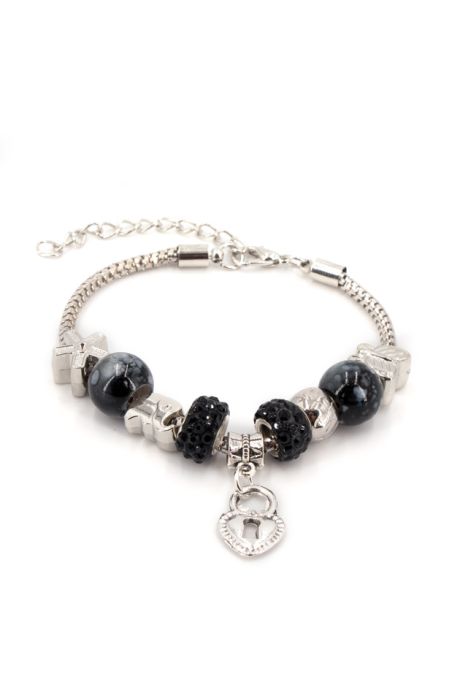 Bracelet fantaisie breloques perles noires