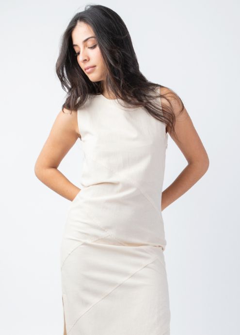 robe longue unie beige sans manches