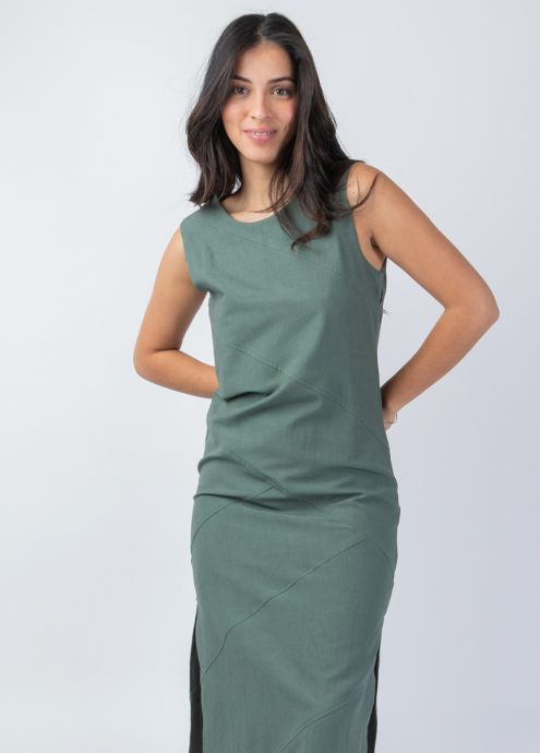 robe longue unie kaki sans manches zoom