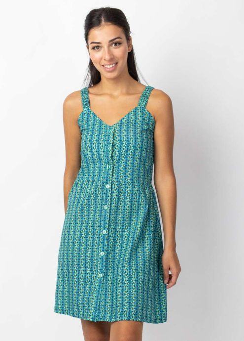 robe courte trapèze motif ethnique bretelles plissées zoom