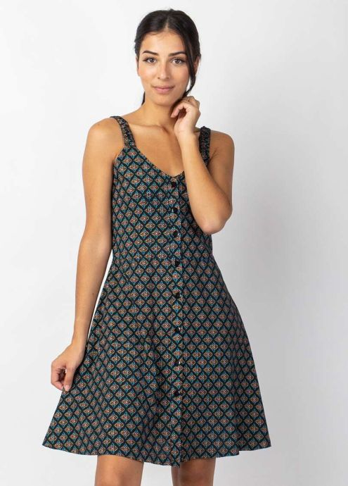 robe courte trapèze motif ethnique graphique zoom