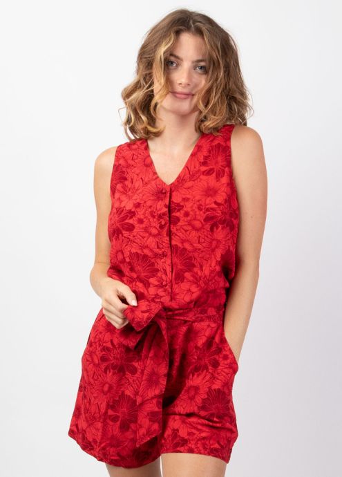 combishort femme rouge fleuri lumineux larges bretelles zoom