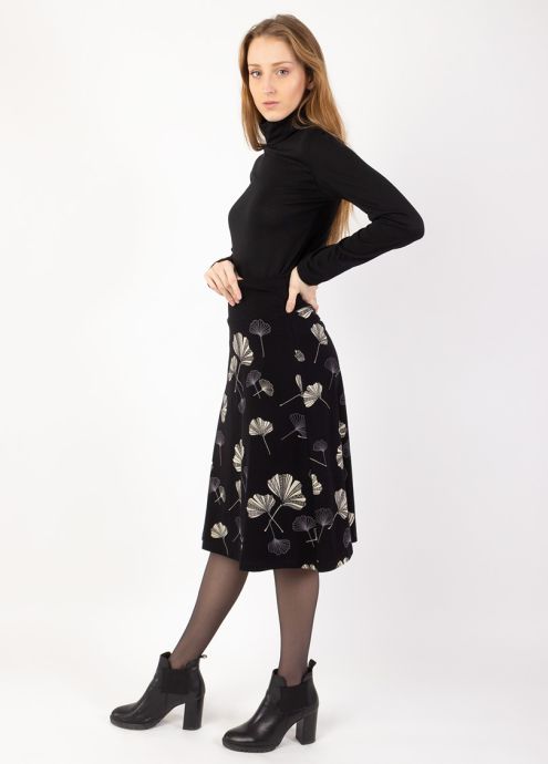 jupe midi coton imprimé noir gris profil