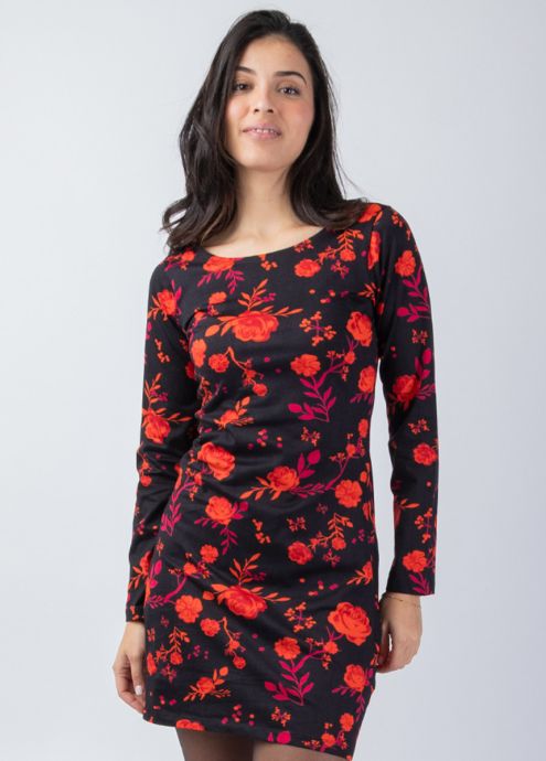 robe hiver coton manches longues motif fleuri coloré zoom