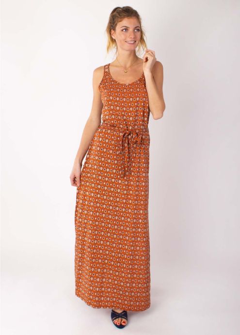 robe longue motif imprimé camel face