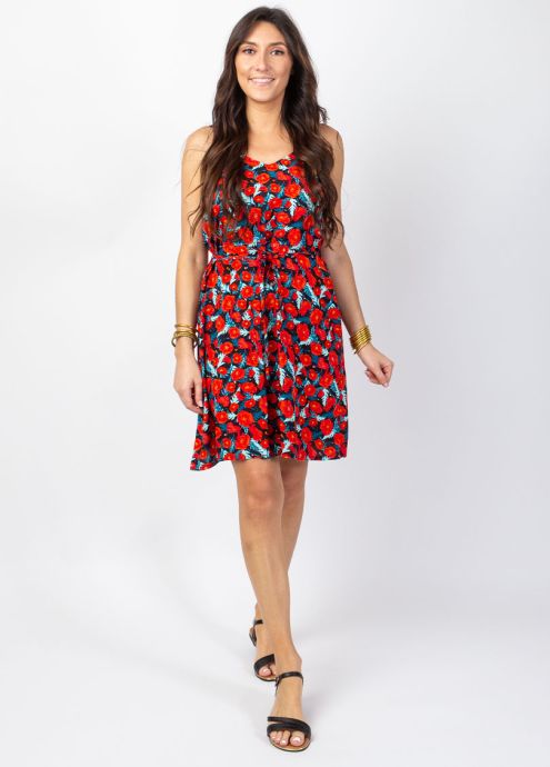 robe courte viscose à bretelles et ceinture face