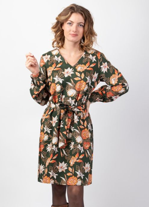 robe courte hiver motif fleuri kaki