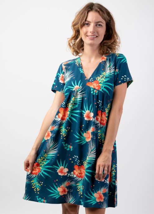 robe coupe coupe ample motif fleuri coloré manches courtes zoom