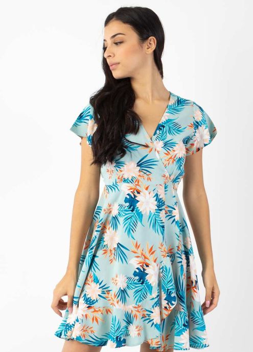 robe courte cache cœur imprimé fleuri zoom
