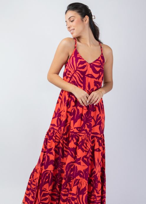 robe longue de plage fines bretelles torsadées dos motif floral zoom