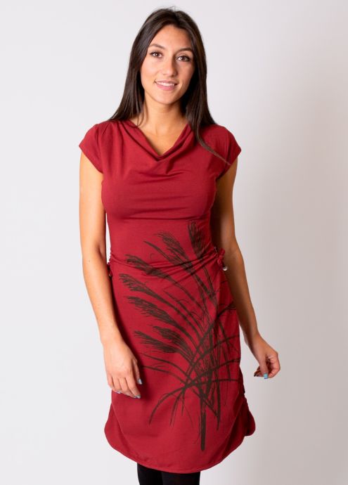 robe midi hiver rouge manches courtes en coton