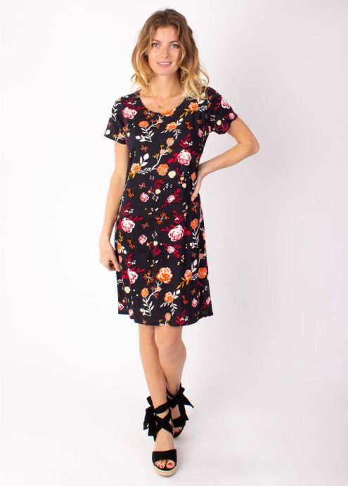 robe manches courtes viscose natalia coupe droite 28 noir