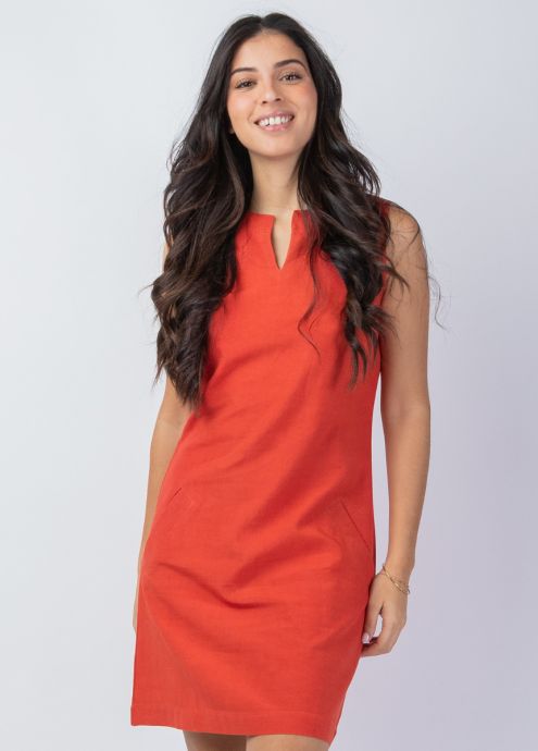 robe courte unie terracotta encolure ronde découpe tunisienne zoom