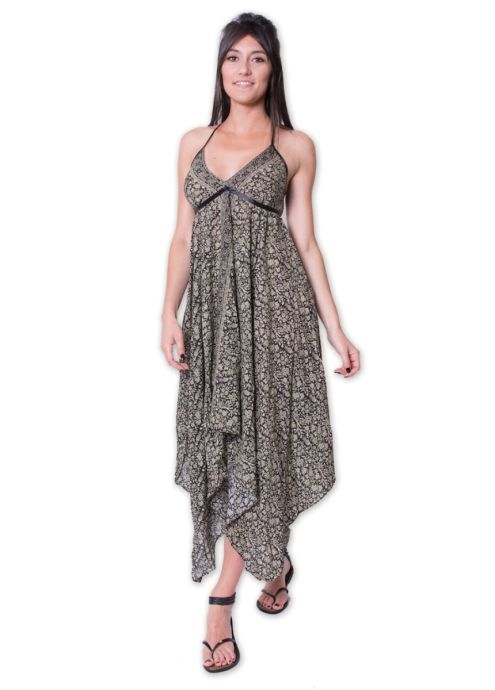 robe plage viscose fines bretelles imprimé vert face