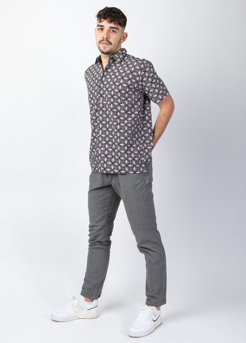 chemise homme été imprimé ethnique blanc et noir
