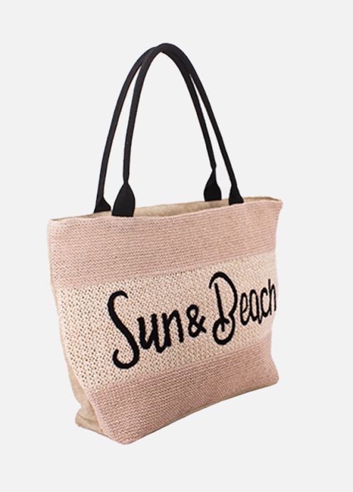 sac de plage rose anses noires porté main ou épaule