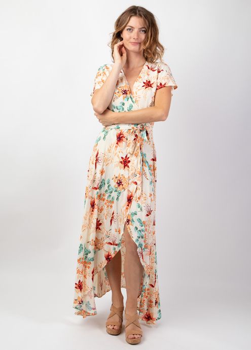 Robe longue fluide cache-coeur SAKURA imprimé fleurs romantique