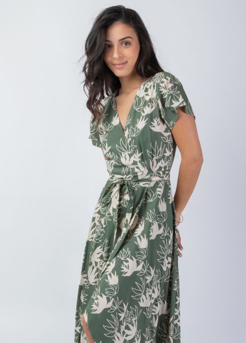 robe longue en viscose forme cache cœur encolure en v zoom
