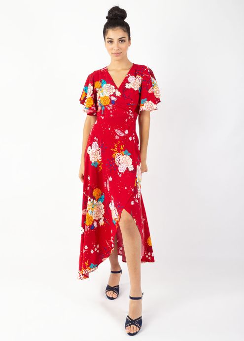 robe longue cache cœur manches courtes rouge