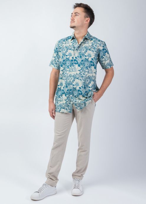 chemise homme été manches courtes motif fleuri face