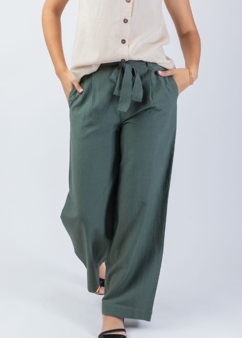 pantalon uni kaki ceinture fixe zoom