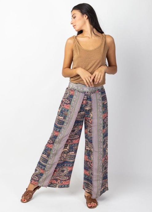 pantalon jambes larges avec pan de tissu face