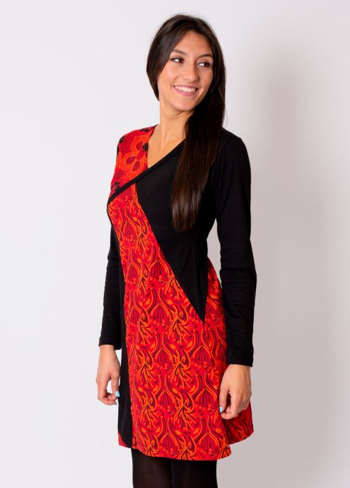 robe hiver ethnique noir et rouge