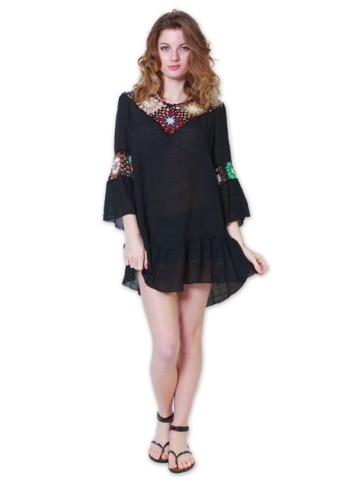 Tunique de plage détail crochet ACAPULCO noire