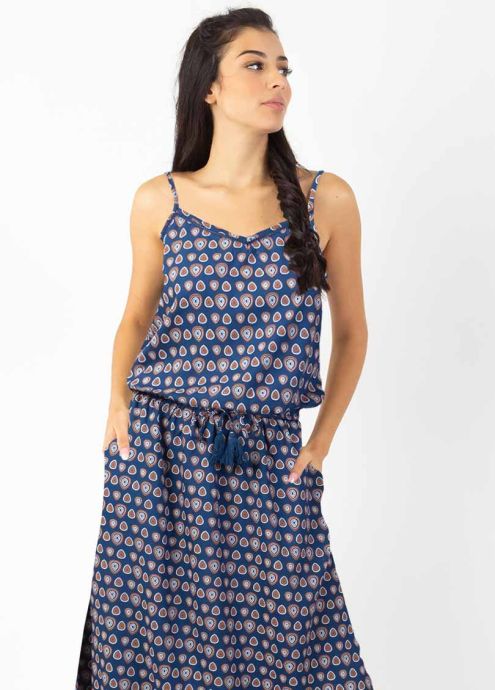 robe longue camel fines bretelles fendue sur les côtés