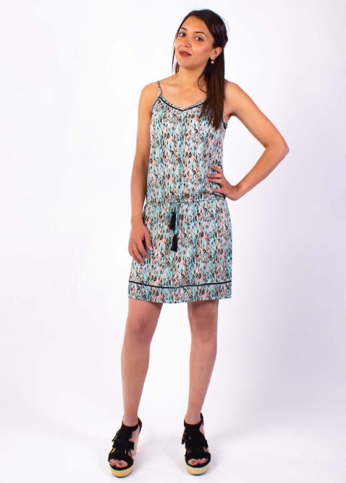 robe fines bretelles viscose imprimé ethnique gris face