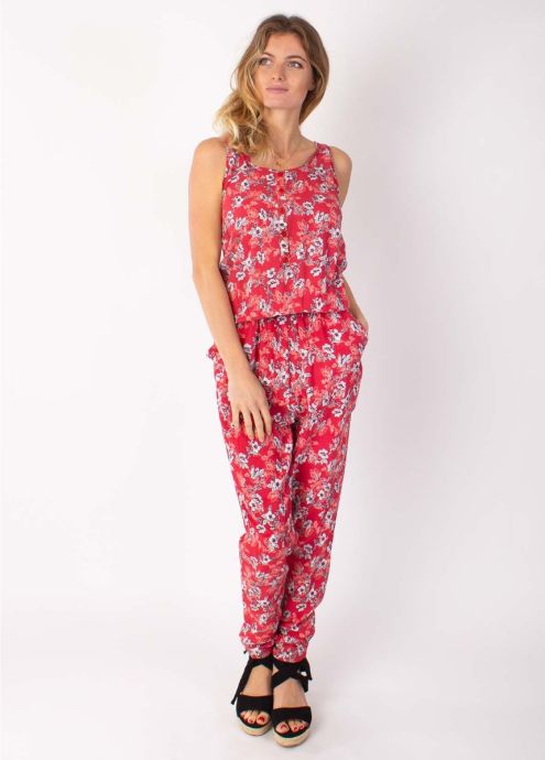 combinaison pantalon fleurie rouge Anny face