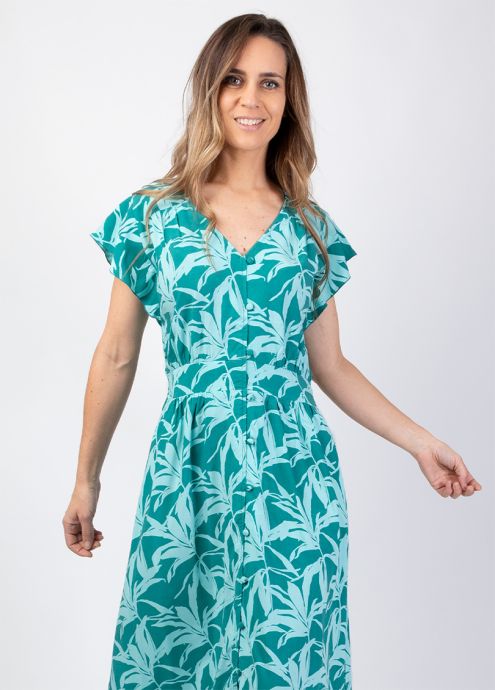 robe longue turquoise encolure en v zoom