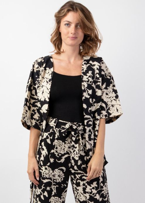 veste noire esprit kimono manches pagodes zoom