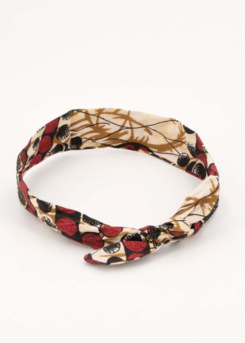 bandeau twist imprimé africain beige et rouge
