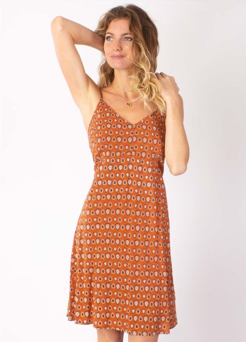 robe courte fines bretelles en viscose motif camel zoom