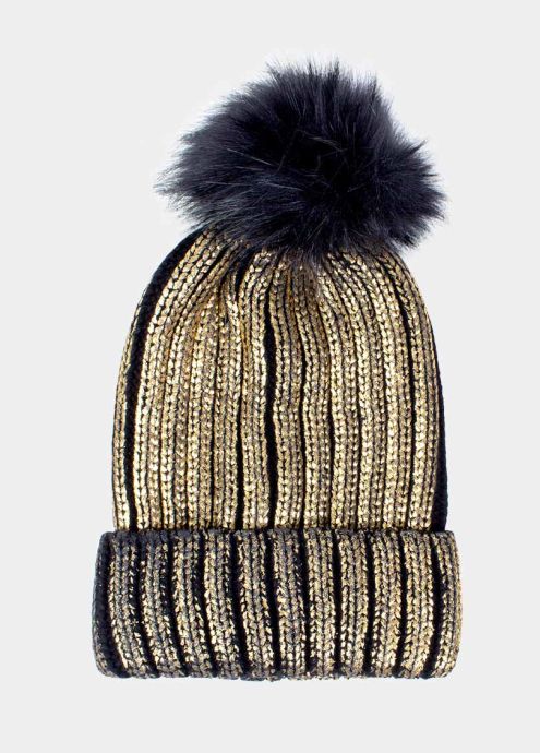 bonnet pompon shine noir face