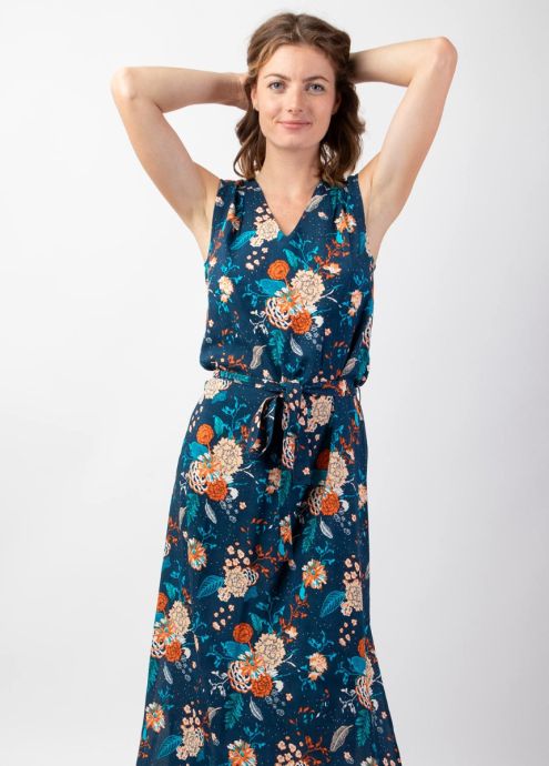 Robe Maxi Sans Bretelles Yidarton Bleu Et Blanc Fleurie Taille XL - Occasion Très Bon état