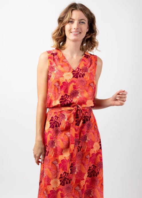 robe longue fleurie orangé larges bretelles zoom