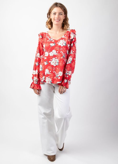 blouse ample col v devant et dos mi-saison